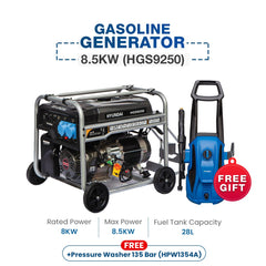 Hyundai Gasoline Generator 8.5 KW (HGS9250) With Free 135 Bar Pressure Washer