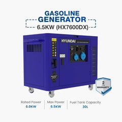 Hyundai Gasoline Generator with canopy 6.5KW (HX7600DX)