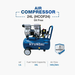 Hyundai Air Compressor 24L Oil Free 1.5HP (HCOF24)