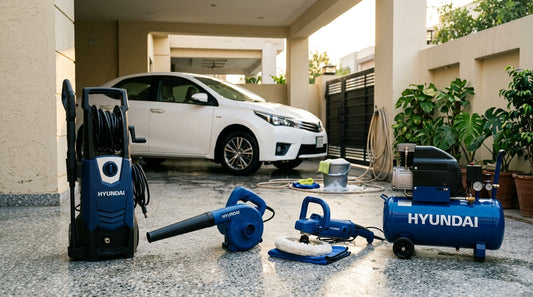 taking care of car with the power tools