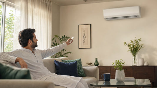 Inverter AC in a Pakistani home set to an energy-saving temperature to cut the electricity billInverter AC in a Pakistani home set to an energy-saving temperature to cut the electricity bill
