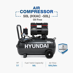 Hyundai Air Compressor 50L Oil Free 2.1HP (HXAC -50L)