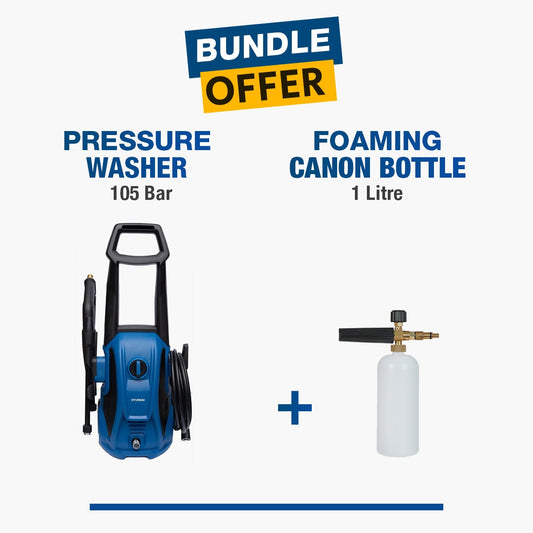 Hyundai Pressure Washer 105 Bar (HPW105E4A) +  Foaming Bottle