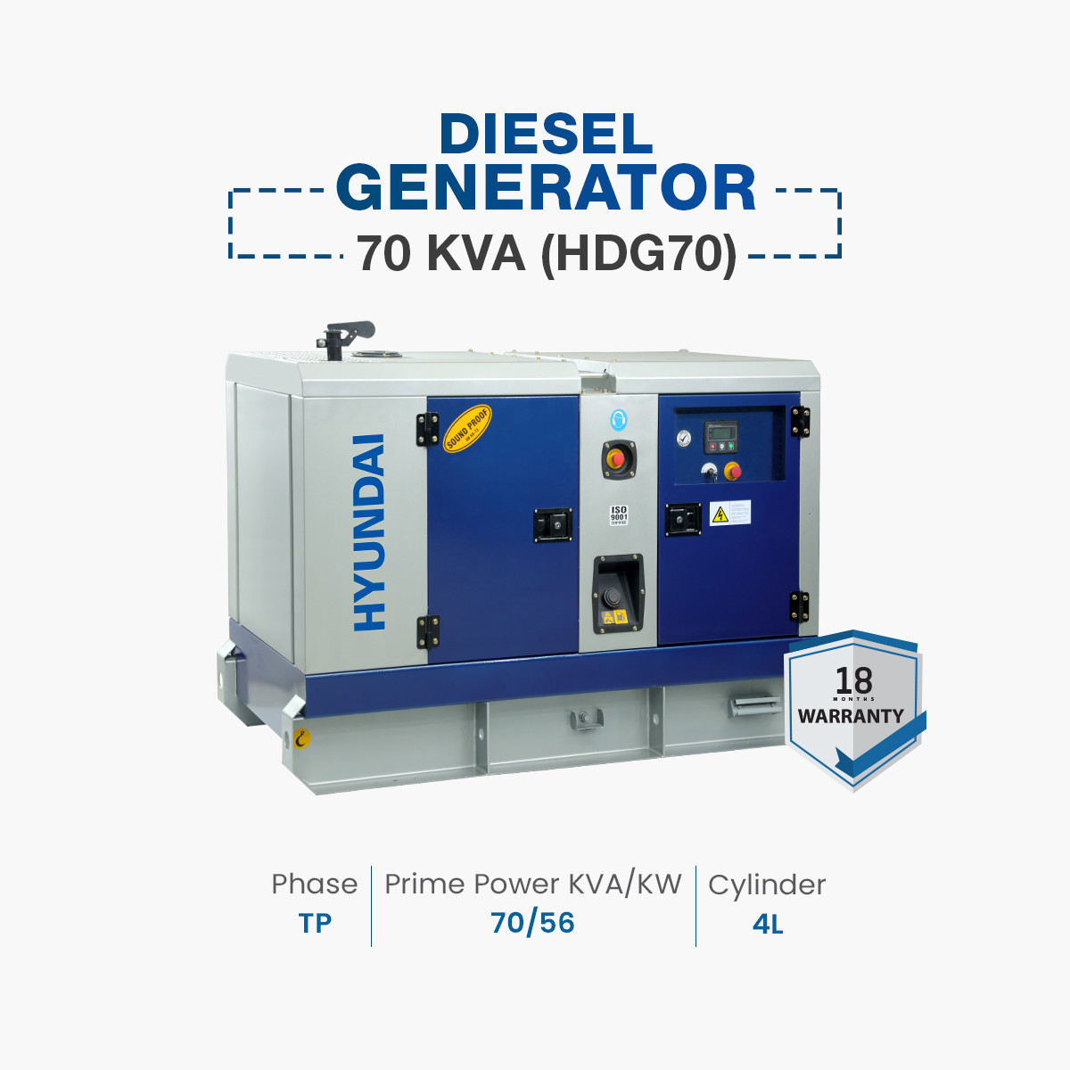 Blive opmærksom Knurre stil 70 KVA Diesel Generator | Hyundai Power PK